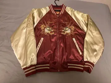 드래곤 자수 스카잔 빨간색 금색