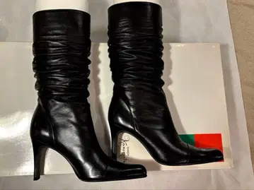 긴자 카네마츠 블랙 가죽 롱 부츠 루즈핏