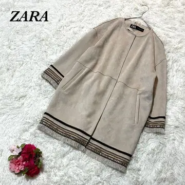 자라 노카라 자켓 S 베이지 페이크 스웨이드 프린지 자수