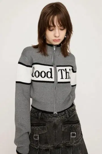 SLY 라인 로고 집업 가디건 니트