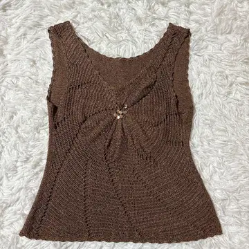 [ 히로코코시노 ] 니트 (38) 브라운 슬리브리스 심플 캐주얼