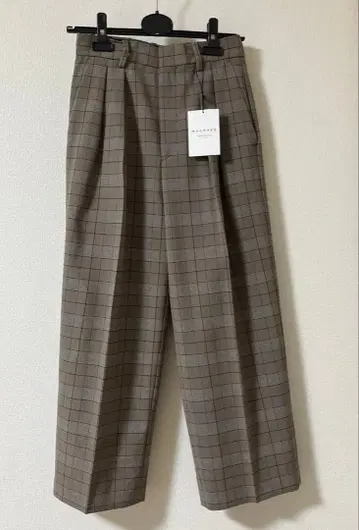 MACPHEE 브라운 계열 체크 턱 크롭 팬츠