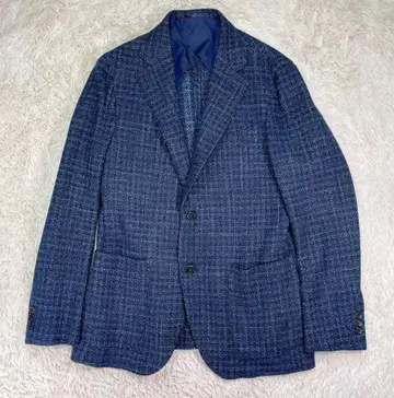 [ 새상품급 ] 에디피스 카노니코 실크 혼방 네이비 체크 테일러드 46