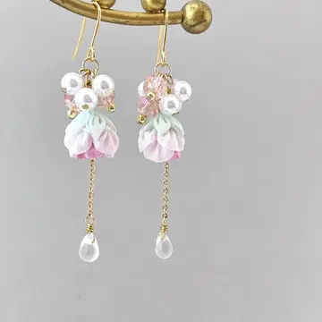 no.952 코튼 캔디 플라워 x 물방울 귀걸이 귀찌 일본풍 후리소데