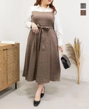 clette 체크 무늬 도킹 원피스 빅 사이즈 3L