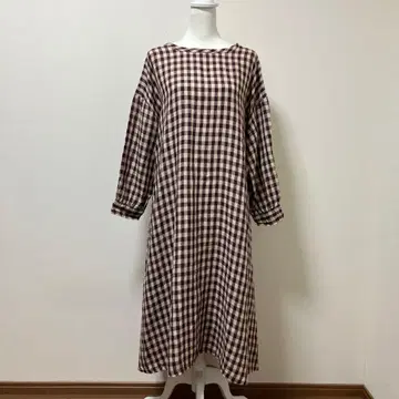사만사 모스모스 원피스 체크 롱 원피스 가을 겨울 린넨 100% 린넨