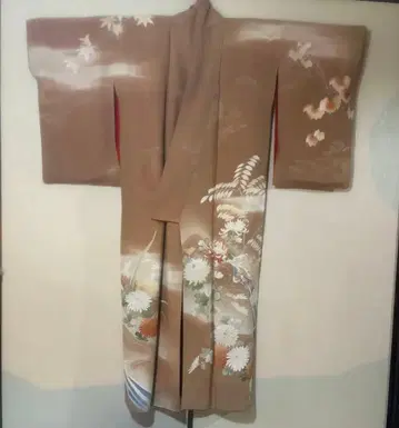 앤티크 호몬기 베이지 꽃무늬 실크