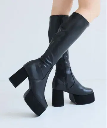 [미사용] VIVIAN 스퀘어토 통굽 플랫폼 스트레치 롱 부츠