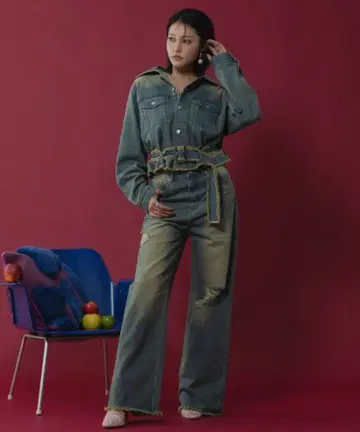 What Is Heart 데미지 와이드 데님 팬츠