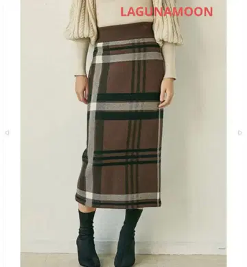 LAGUNAMOON 니트 롱 타이트 스커트 와이드 체크 브라운 계열 M