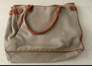 이탈리아제 베이지 캔버스 가죽 핸들 토트백