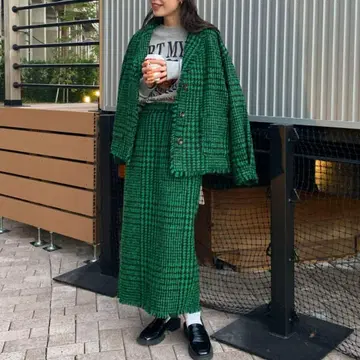 [ 새상품급 ] 그린 체크 무늬 셋업