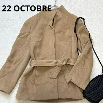W31 22 OCTOBRE 울 코트 44 XL 상당 베이지 벨트 포함