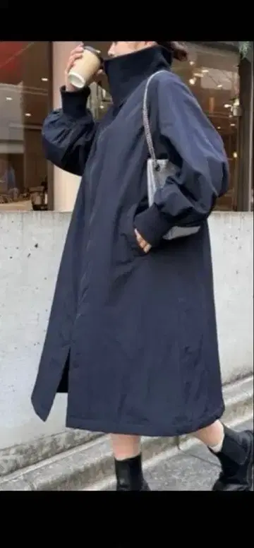 CIAOPANIC TYPY 스탠드 카라 볼륨 슬리브 코트 네이비