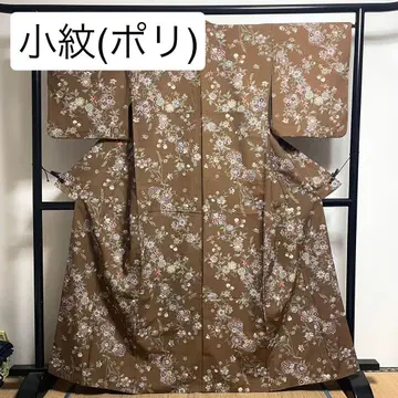 코몬 폴리에스테르 브라운 크레이프 원단 사라사 꽃무늬 세탁 가능한