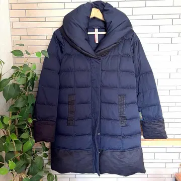 YOSOOU 다운 코트 네이비 블랙 L 롱 숄카라