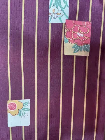 보라색 스트라이프와 꽃무늬 패치워크 기모노 L 사이즈