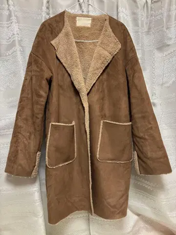 브라운 무스탕 코트 롱 기장