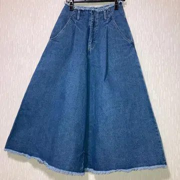 Ray BEAMS 데님 프린지 와이드 팬츠