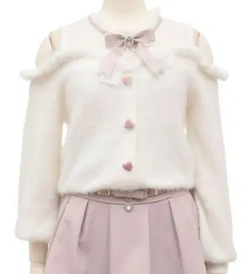 LIZLISA 레이어드 스타일 어깨 트임 니트 핑크 화이트