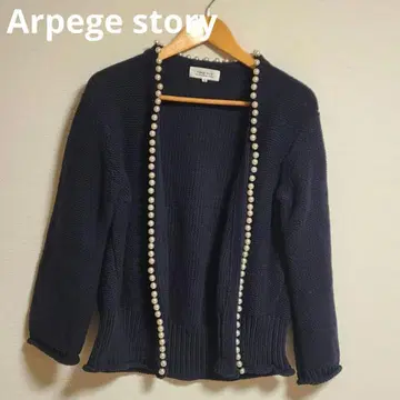 아르페쥬 스토리 펄 장식 가디건 니트 겉옷 면 2 네이비