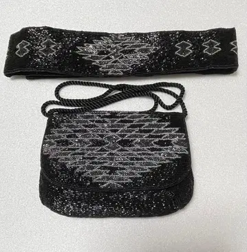 비즈 백 벨트 숄더백 비즈 미니백 2종 세트 쇼와 레트로