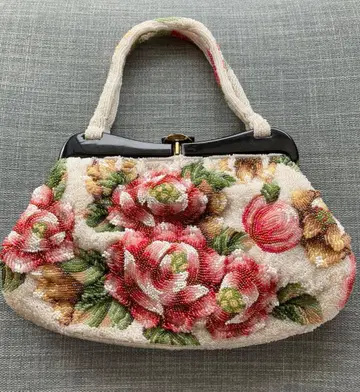 총 비즈 백 기모노 가방 꽃무늬 입체 가마구치 쇼와 레트로