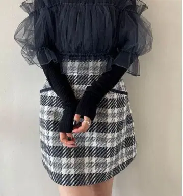 스나이델 로빙 체크 스카숏 팬츠 화이트 네이비 체크 무늬 S