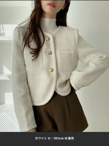 화이트 M 트위드풍 숏 자켓