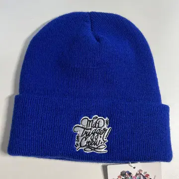 히프노시스 마이크 자수 로고 니트 모자 파랑