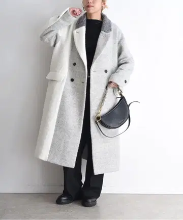 믹스 샤기 배색 롱 코트