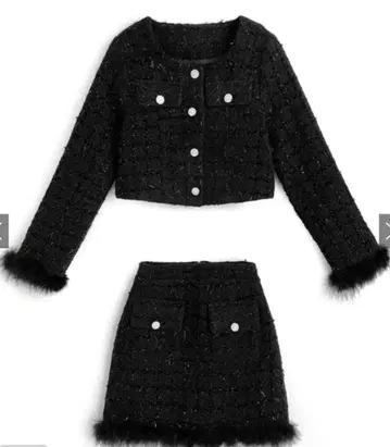 블랙 트위드 자켓 x 스커트 셋업