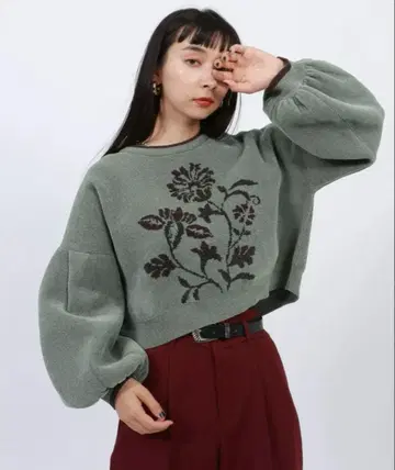 HARE 플라워 니트 상의 그레이