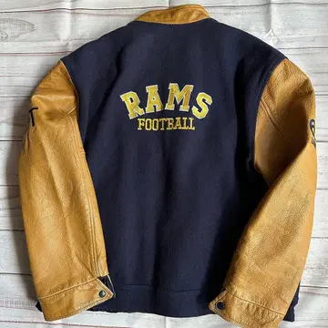 NFL 램즈 멜톤 울 x 가죽 양면 자수 충전솜 바시티 자켓 3XL 상당
