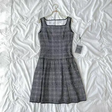 택 포함 새상품 르네 TISSUE 메쉬 레이스 라인 체크 원피스 XS