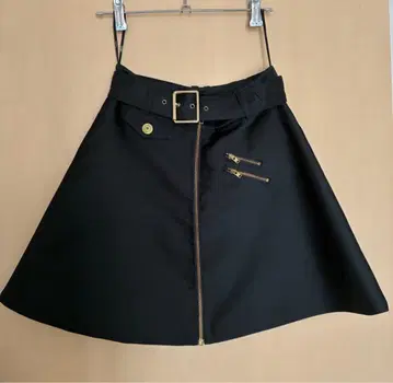 sretsis 블랙 지퍼 플레어 스커트 벨트 포함