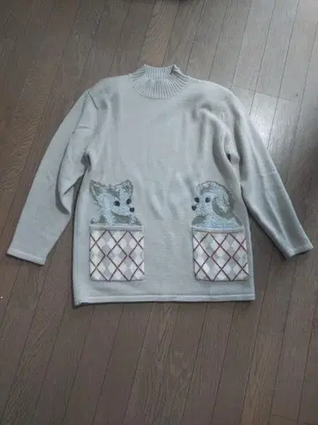 롱 울 혼방 니트 스웨터 뜨개질 강아지 모티브 튜닉 프리 사이즈