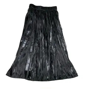 [ 컨디션 최상 ] 샤이니 플리츠 롱 스커트 광택 있음 블랙 M 사이즈
