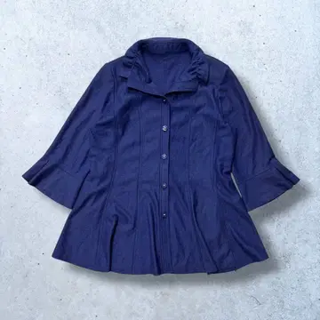 플레어 실루엣 셔츠 네이비 캐주얼 고급