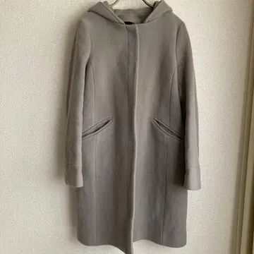 GREEN LABEL RELAXING 후드 부착 롱 코트 그레이지