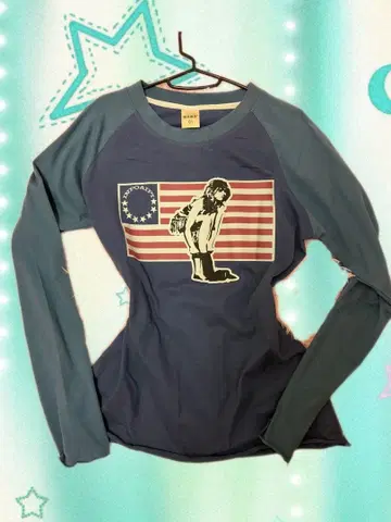 y2k 미국 국기 디자인 긴팔 T셔츠