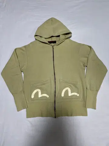 EVISU 집업 후드티 38사이즈 화이트 갈매기 올리브 그린 속기모