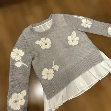 꽃무늬 자수 그레이 니트 레스 빠세 비쥬