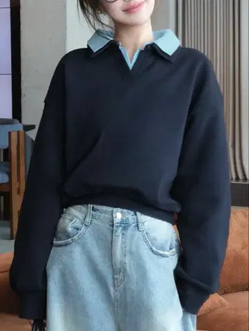 callautia 셔츠 레이어드 크롭 기장 오버 사이즈 맨투맨 상의