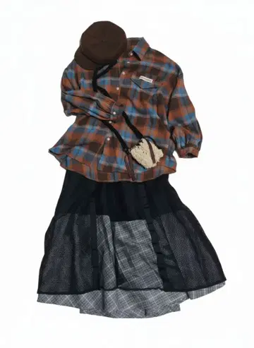 코디 세트 레트로 모리걸 레이어드 전신 코디 가을/겨울 의류 브라운 블랙