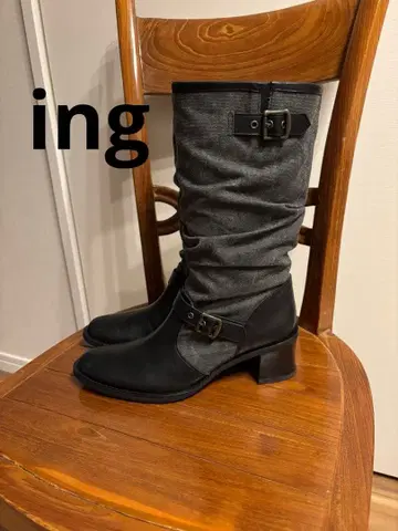 [ 새상품급 ] ing 블랙 천연 가죽 롱 부츠 24cm 일본제 잉그