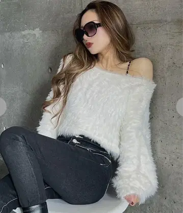 Shoko 아베일 샤기 니트 풀오버 SSP 블랙