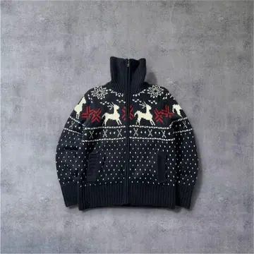 노르딕 무늬 드라이버 니트 풀 집업 M 상당 겨울 니트