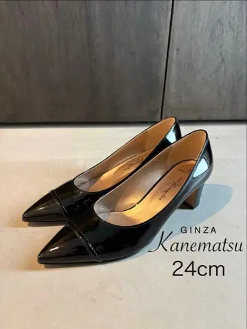 긴자 카네마츠 에나멜 펌프스 24cm 스틸레토 블랙