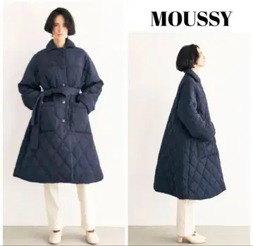 moussy 언더바 퀼팅 롱 코트 A라인 네이비